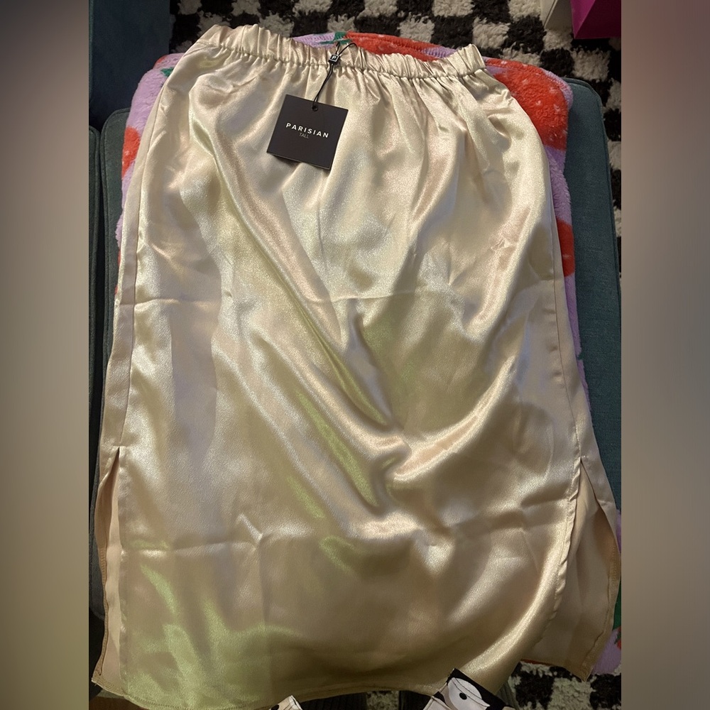 Champagne gold midi skirt with double slits size 8